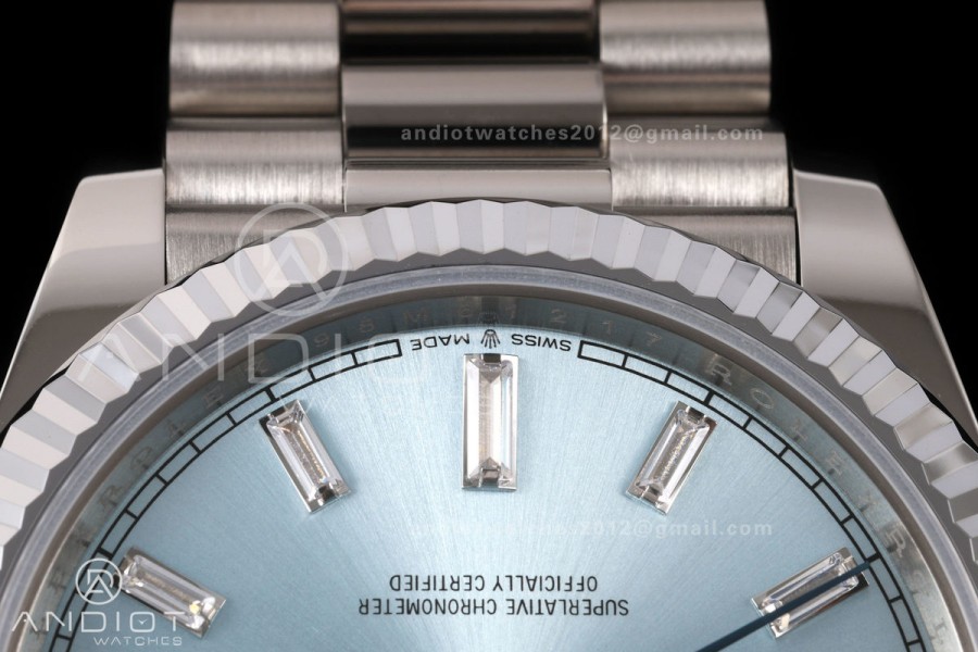 Day Date 40 SS RGF 1:1 Best Edition Ice Blue Crystal Dial on President Bracelet VR3255 V2