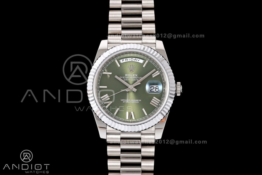 Day Date 40 SS RGF 1:1 Best Edition Green Roman Dial on President Bracelet VR3255 V2