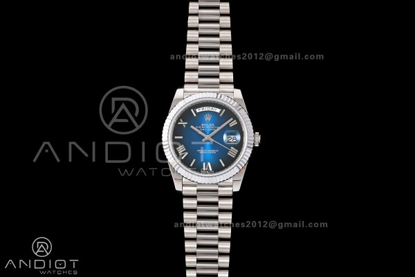 Day Date 40 SS RGF 1:1 Best Edition Blue Ombre Roman Dial on President Bracelet VR3255 V2