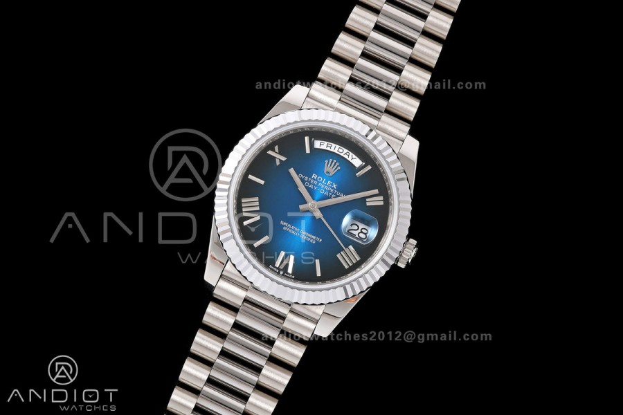 Day Date 40 SS RGF 1:1 Best Edition Blue Ombre Roman Dial on President Bracelet VR3255 V2
