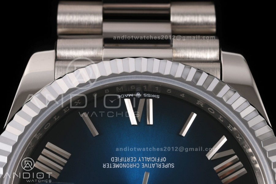 Day Date 40 SS RGF 1:1 Best Edition Blue Ombre Roman Dial on President Bracelet VR3255 V2