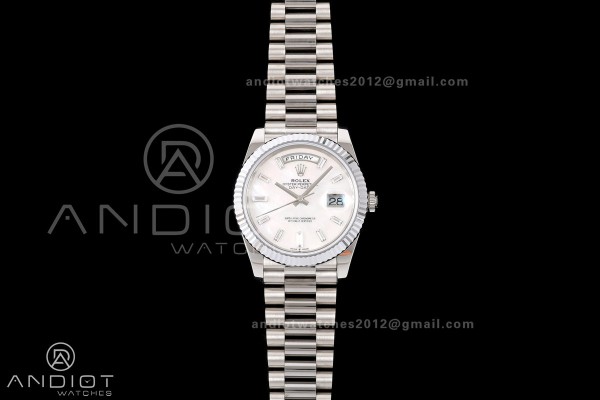 Day Date 40 SS RGF 1:1 Best Edition White MOP Crystal Dial on President Bracelet VR3255 V2