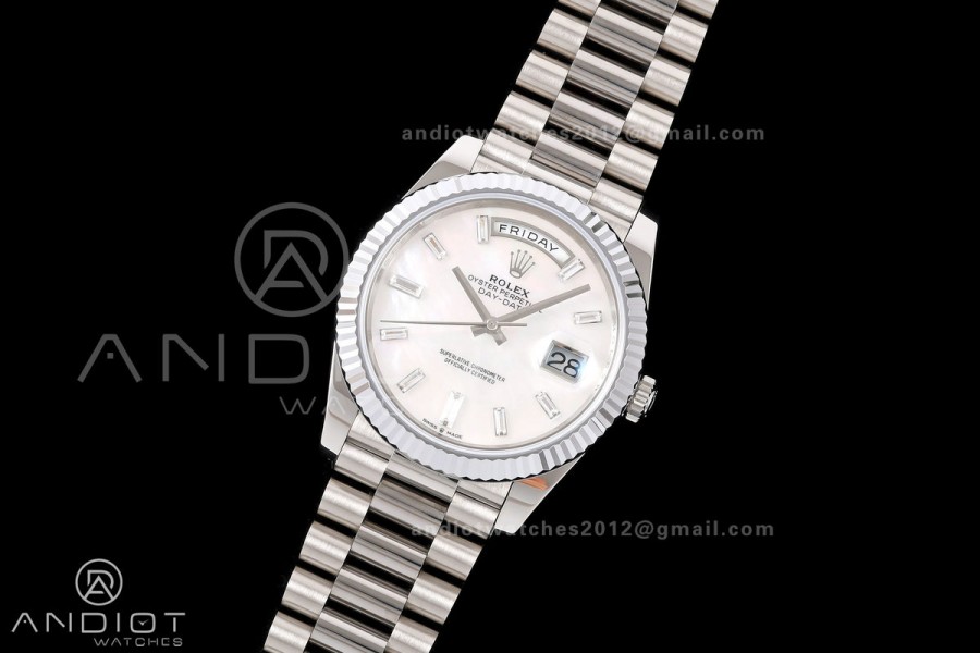 Day Date 40 SS RGF 1:1 Best Edition White MOP Crystal Dial on President Bracelet VR3255 V2
