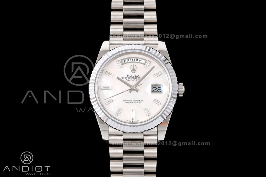 Day Date 40 SS RGF 1:1 Best Edition White MOP Crystal Dial on President Bracelet VR3255 V2
