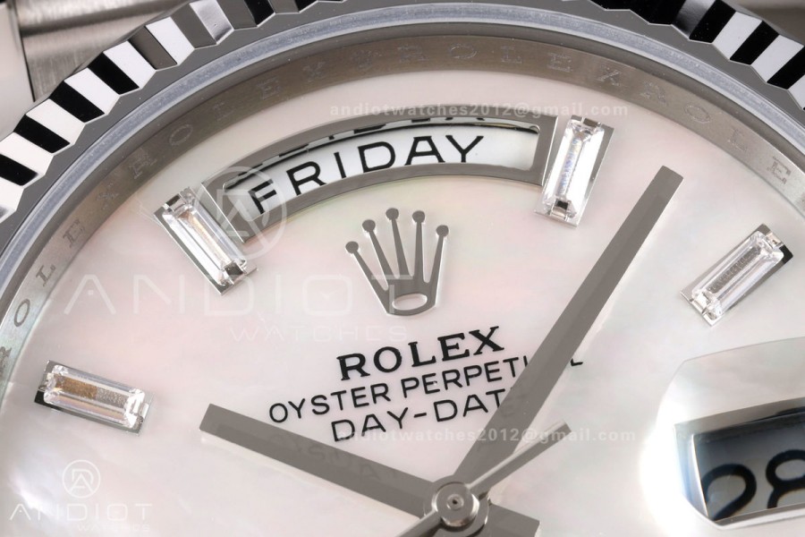 Day Date 40 SS RGF 1:1 Best Edition White MOP Crystal Dial on President Bracelet VR3255 V2