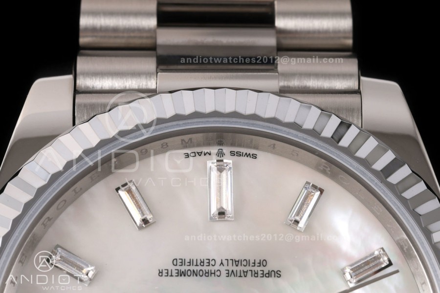 Day Date 40 SS RGF 1:1 Best Edition White MOP Crystal Dial on President Bracelet VR3255 V2