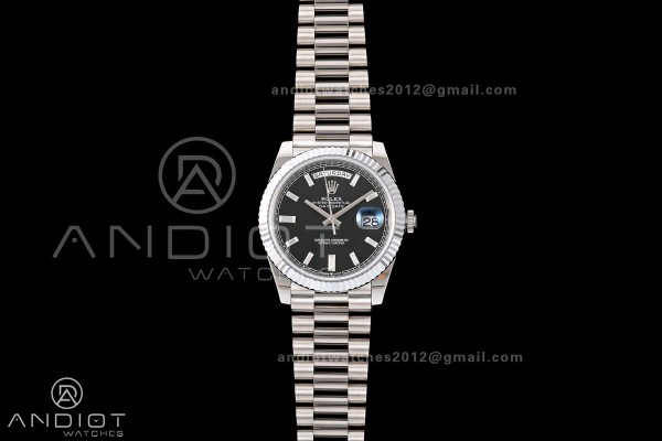 Day Date 40 SS RGF 1:1 Best Edition Black Crystal Dial on President Bracelet VR3255 V2