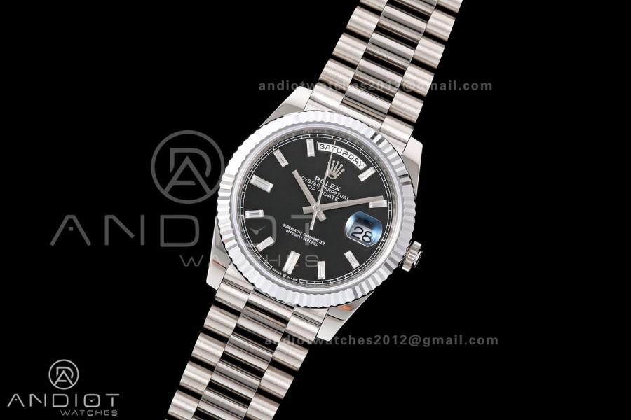 Day Date 40 SS RGF 1:1 Best Edition Black Crystal Dial on President Bracelet VR3255 V2
