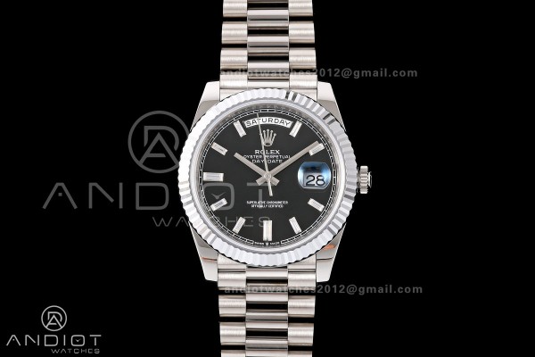 Day Date 40 SS RGF 1:1 Best Edition Black Crystal Dial on President Bracelet VR3255 V2