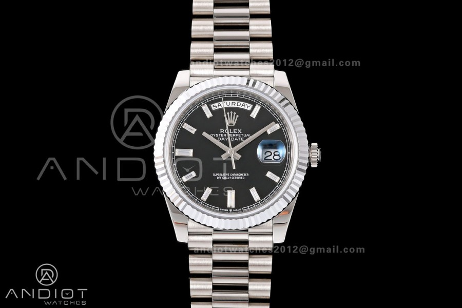 Day Date 40 SS RGF 1:1 Best Edition Black Crystal Dial on President Bracelet VR3255 V2