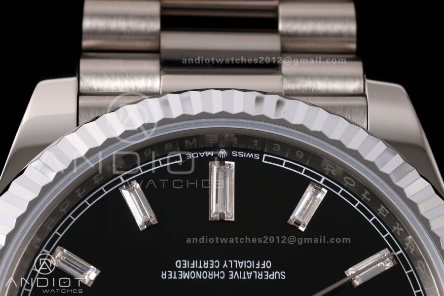 Day Date 40 SS RGF 1:1 Best Edition Black Crystal Dial on President Bracelet VR3255 V2