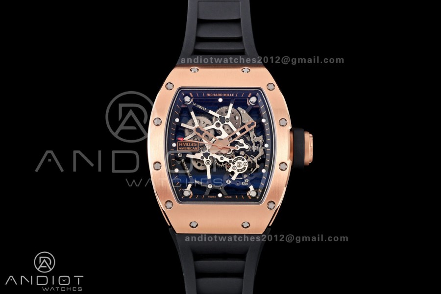 Mille Studio RM035 Americas RG Skeleton Dial on Black Rubber Strap RMUL1 Super Clone
