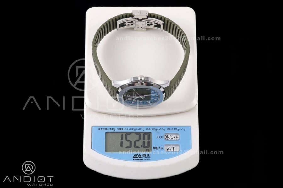 Aquanaut 5168G 42mm Gain Weight SS WSF 1:1 Best Edition Green Dial On Green Rubber Strap Super Clone DD330