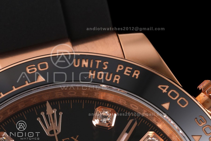 Daytona 126515 ERF Best Edition Black/RG Diamonds Dial on Oysterflex Strap JH4131 (Free Sprung) 160g