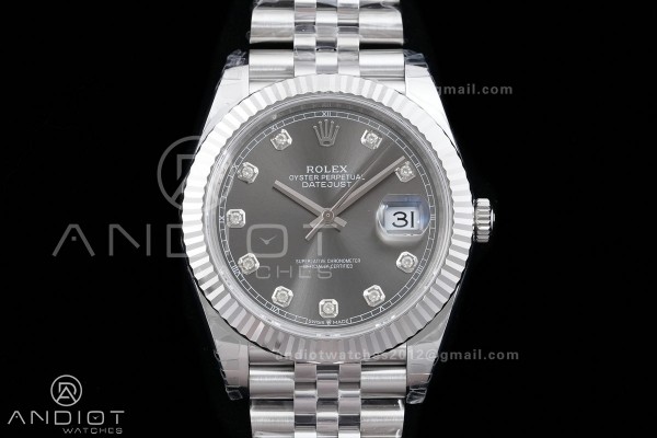 DateJust 41 126334 904L SS VSF 1:1 Best Edition Gray Diamonds Dial on Jubilee Bracelet VS3235v2 V2s (133g)Free Sprung