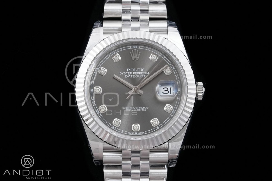 DateJust 41 126334 904L SS VSF 1:1 Best Edition Gray Diamonds Dial on Jubilee Bracelet VS3235v2 V2s (133g)Free Sprung