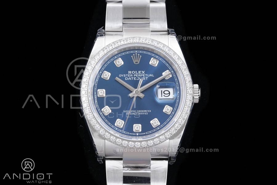 DateJust 36 SS 126234 VSF 1:1 Best Edition 904L Steel Blue Diamond Dial Diamond Bezel On Oyster Bracelet VS3235