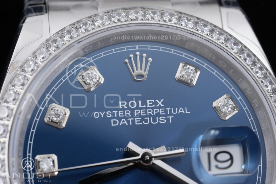 DateJust 36 SS 126234 VSF 1:1 Best Edition 904L Steel Blue Diamond Dial Diamond Bezel On Oyster Bracelet VS3235