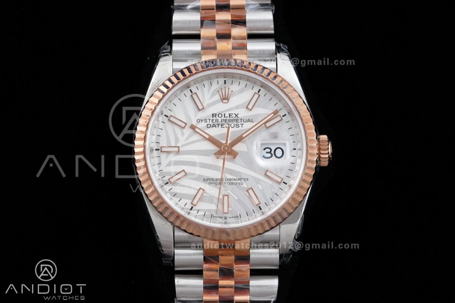 DateJust 36 SS/RG 126231 VSF 1:1 Best Edition 904L Steel Silver Leaves Dial on Jubilee Bracelet VS3235