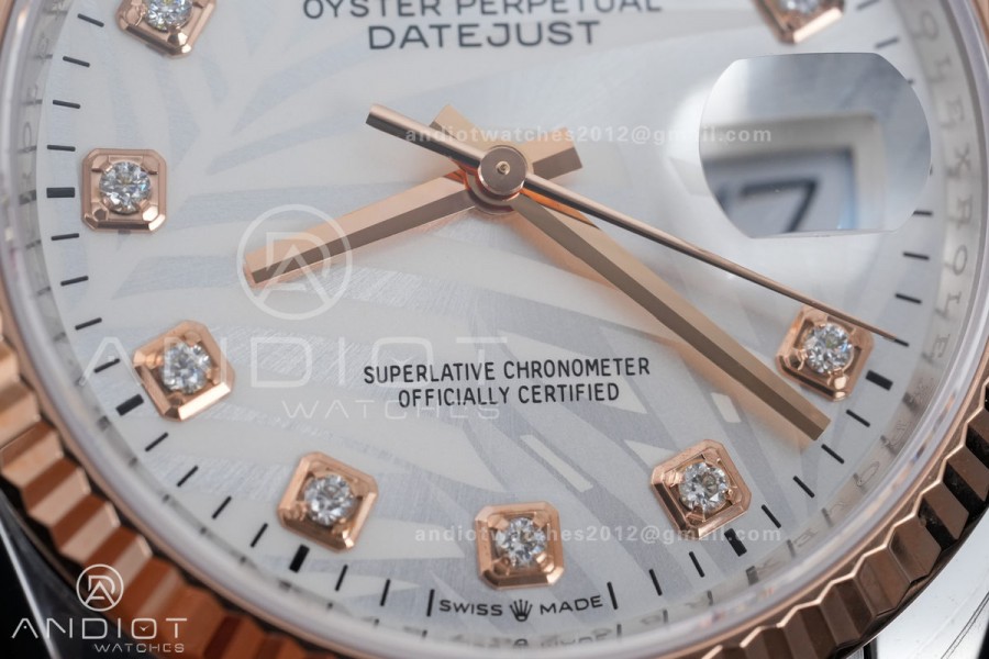 DateJust 36 SS 126231 VSF 1:1 Best Edition 904L SS/RG Silver Leaves Dial on Oyster Bracelet VS3235