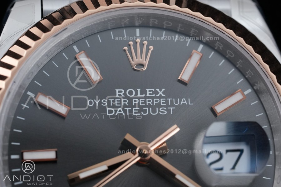 DateJust 36 SS/RG 126231 VSF 1:1 Best Edition 904L Steel Gray Stick Dial on Jubilee Bracelet VS3235