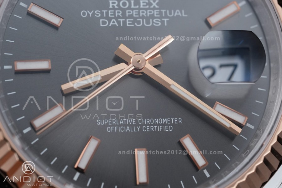 DateJust 36 SS/RG 126231 VSF 1:1 Best Edition 904L Steel Gray Stick Dial on Jubilee Bracelet VS3235