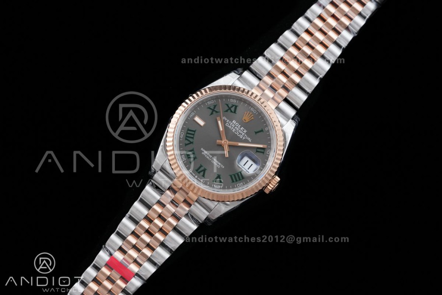 DateJust 36 SS/RG 126231 VSF 1:1 Best Edition 904L Steel Gray Dial Green Roman Marker on Jubilee Bracelet VS3235