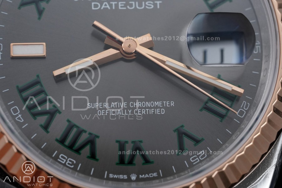 DateJust 36 SS/RG 126231 VSF 1:1 Best Edition 904L Steel Gray Dial Green Roman Marker on Jubilee Bracelet VS3235
