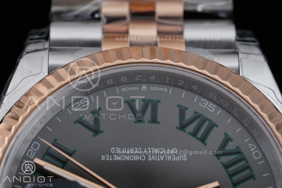 DateJust 36 SS/RG 126231 VSF 1:1 Best Edition 904L Steel Gray Dial Green Roman Marker on Jubilee Bracelet VS3235