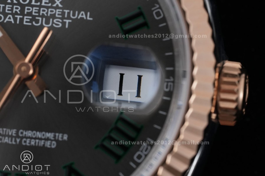 DateJust 36 SS/RG 126231 VSF 1:1 Best Edition 904L Steel Gray Dial Green Roman Marker on Jubilee Bracelet VS3235