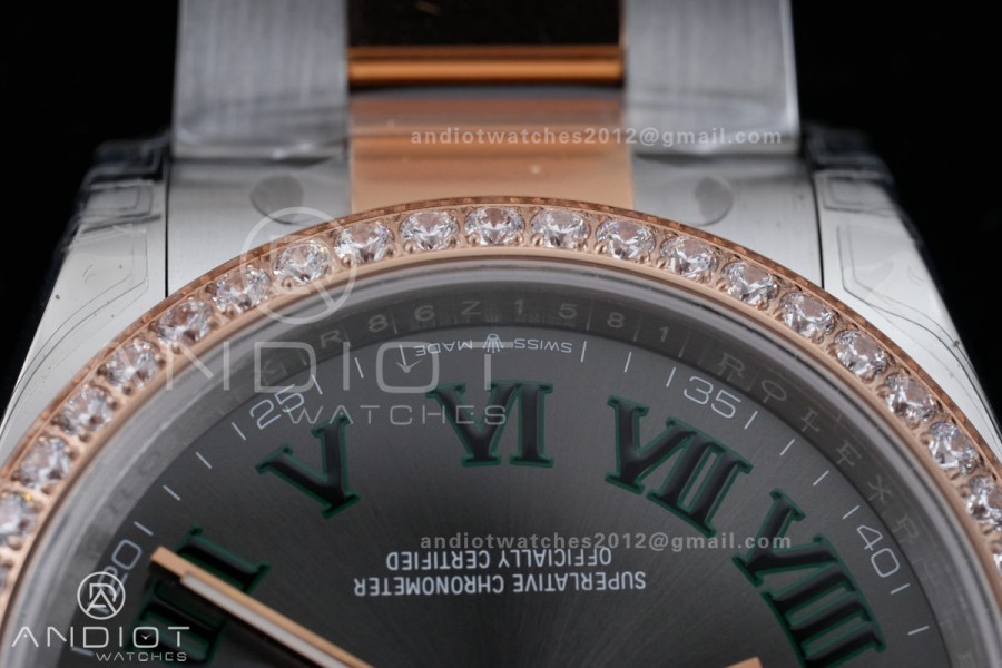 DateJust 36 SS/RG 126231 VSF 1:1 Best Edition 904L Steel Gray Dial Green Roman Marker Diamond Bezel on Oyster Bracelet VS3235