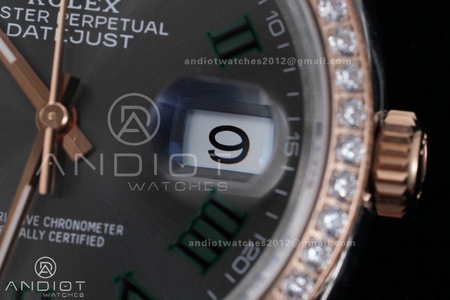 DateJust 36 SS/RG 126231 VSF 1:1 Best Edition 904L Steel Gray Dial Green Roman Marker Diamond Bezel on Oyster Bracelet VS3235