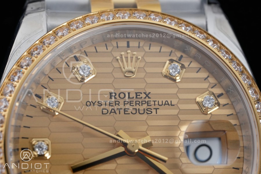 DateJust 36 SS/YG 126233 VSF 1:1 Best Edition 904L Steel YG Textured Diamonds Dial Diamonds Bezel on Jubilee Bracelet VS3235