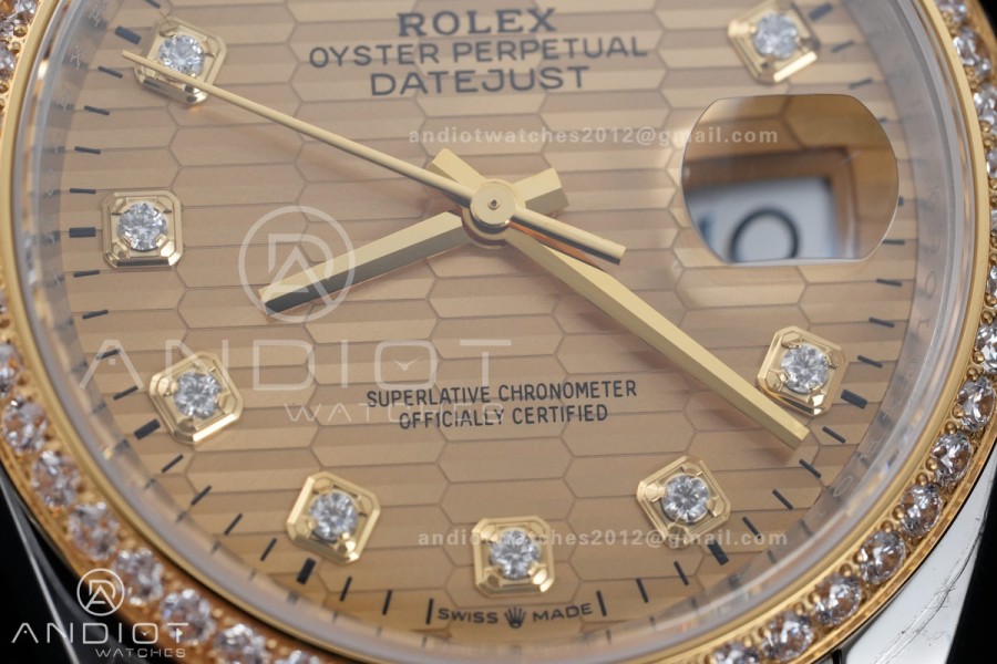 DateJust 36 SS/YG 126233 VSF 1:1 Best Edition 904L Steel YG Textured Diamonds Dial Diamonds Bezel on Jubilee Bracelet VS3235