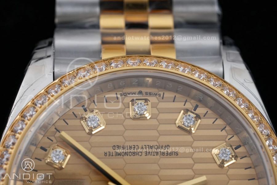 DateJust 36 SS/YG 126233 VSF 1:1 Best Edition 904L Steel YG Textured Diamonds Dial Diamonds Bezel on Jubilee Bracelet VS3235