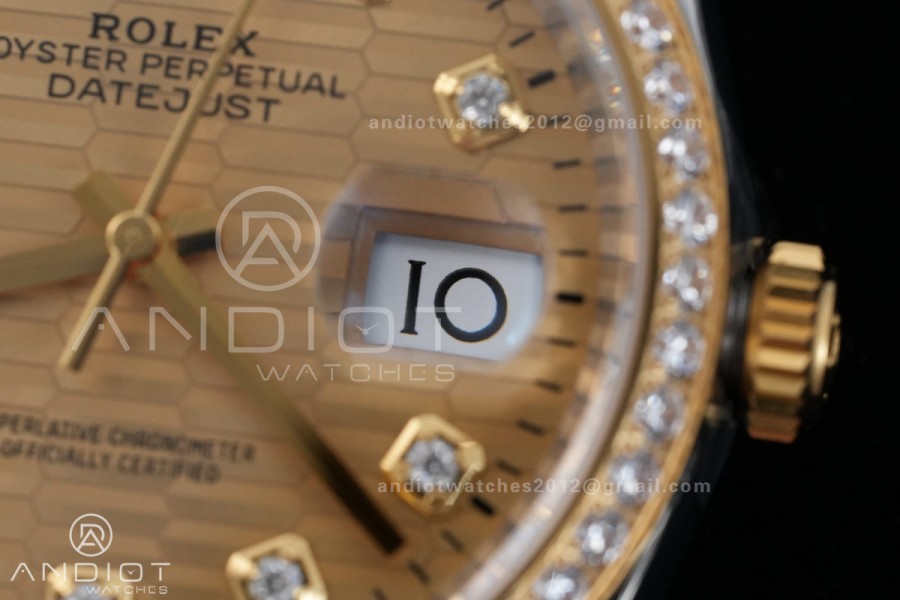 DateJust 36 SS/YG 126233 VSF 1:1 Best Edition 904L Steel YG Textured Diamonds Dial Diamonds Bezel on Jubilee Bracelet VS3235