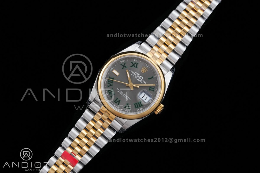 DateJust 36 SS/YG 126203 VSF 1:1 Best Edition 904L Steel Gray Dial Green Roman Marker on Jubilee Bracelet VS3235