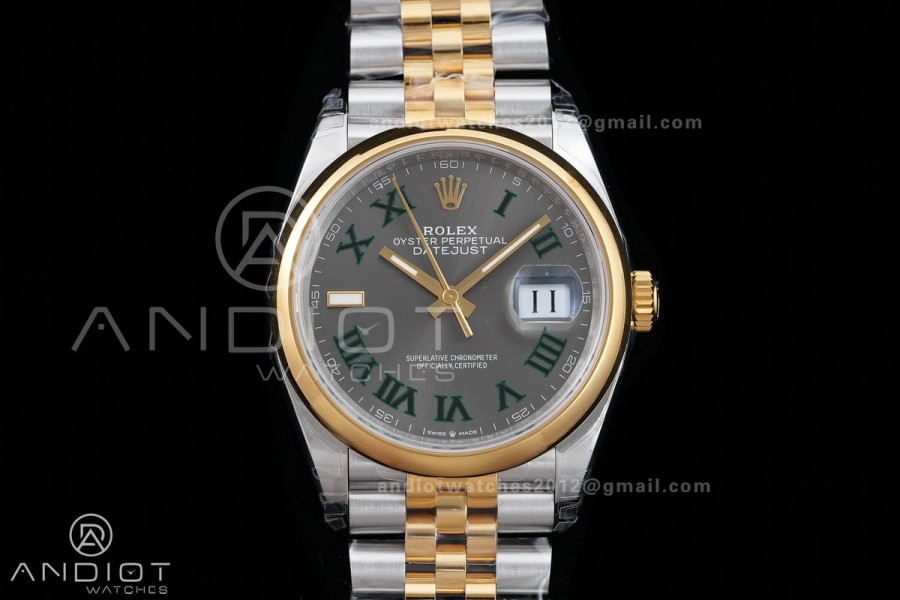 DateJust 36 SS/YG 126203 VSF 1:1 Best Edition 904L Steel Gray Dial Green Roman Marker on Jubilee Bracelet VS3235
