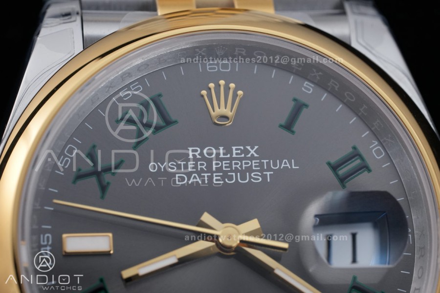 DateJust 36 SS/YG 126203 VSF 1:1 Best Edition 904L Steel Gray Dial Green Roman Marker on Jubilee Bracelet VS3235