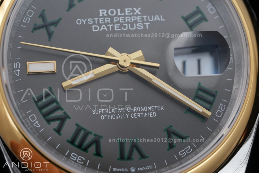 DateJust 36 SS/YG 126203 VSF 1:1 Best Edition 904L Steel Gray Dial Green Roman Marker on Jubilee Bracelet VS3235