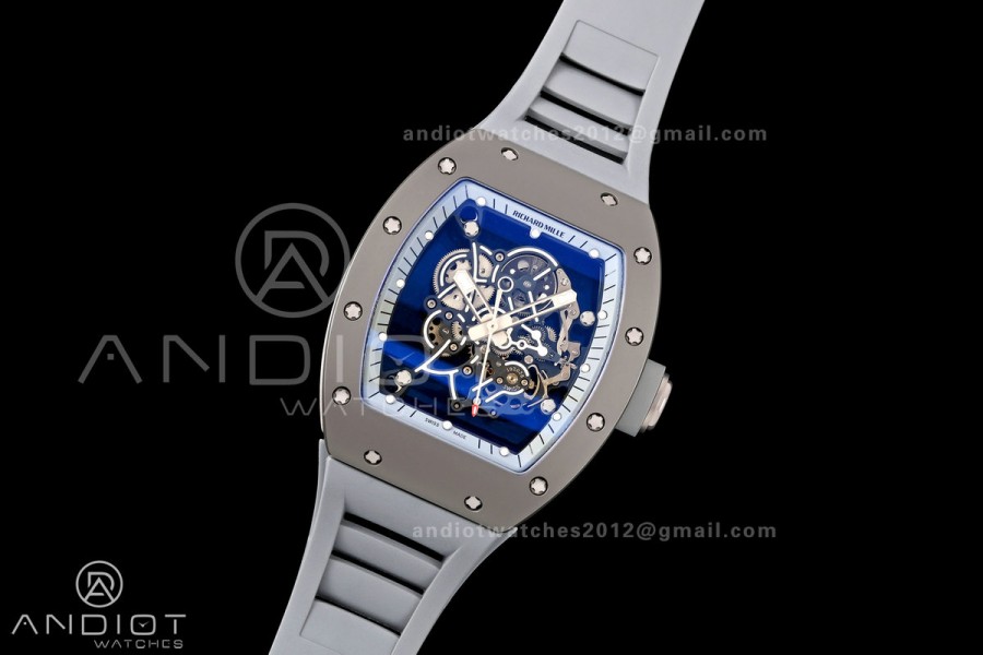 RM055 Gray Ceramic A9F 1:1 Best Edition Gray Inner Bezel on Gray Rubber Strap RMUL2 Free Sprung