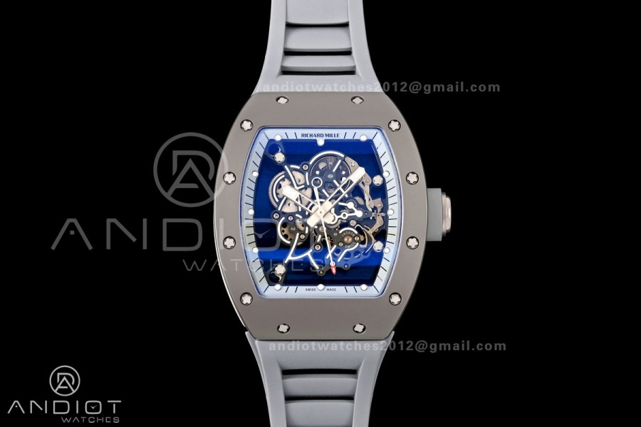 RM055 Gray Ceramic A9F 1:1 Best Edition Gray Inner Bezel on Gray Rubber Strap RMUL2 Free Sprung