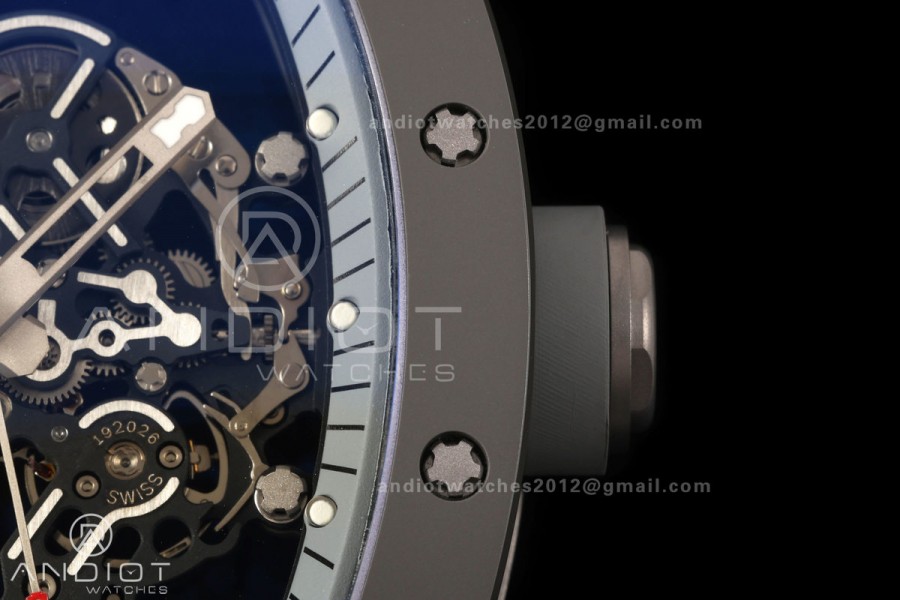 RM055 Gray Ceramic A9F 1:1 Best Edition Gray Inner Bezel on Gray Rubber Strap RMUL2 Free Sprung