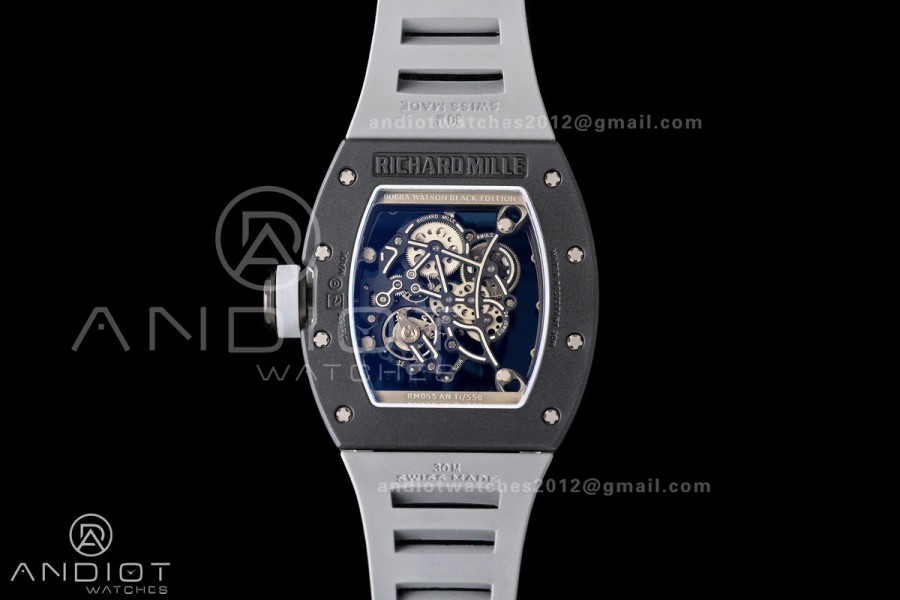 RM055 Black Ceramic A9F 1:1 Best Edition Gray Inner Bezel on Gray Rubber Strap RMUL2 Free Sprung