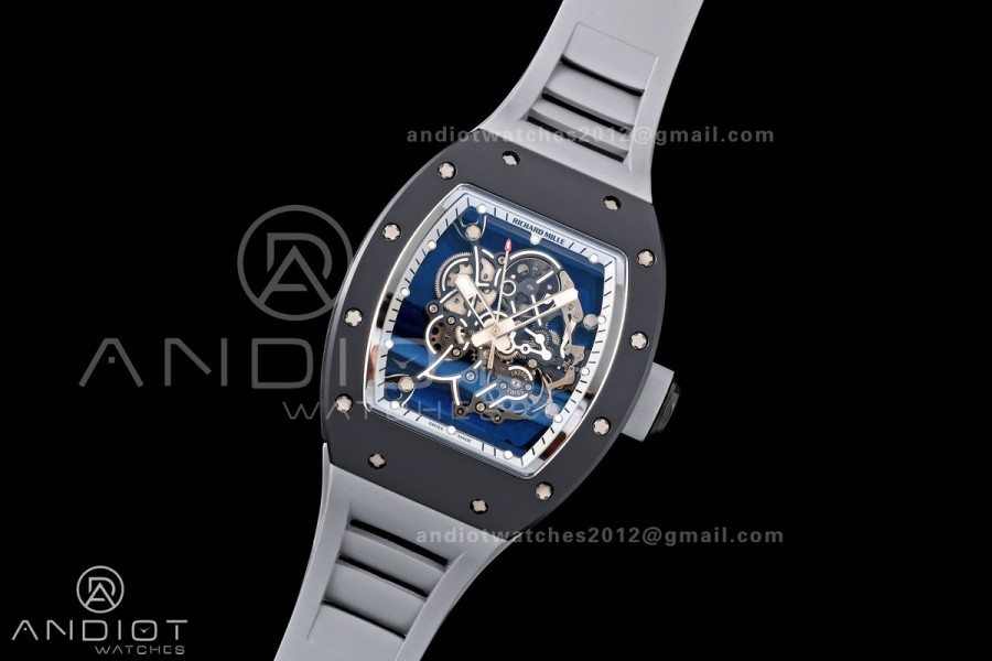 RM055 Black Ceramic A9F 1:1 Best Edition Gray Inner Bezel on Gray Rubber Strap RMUL2 Free Sprung