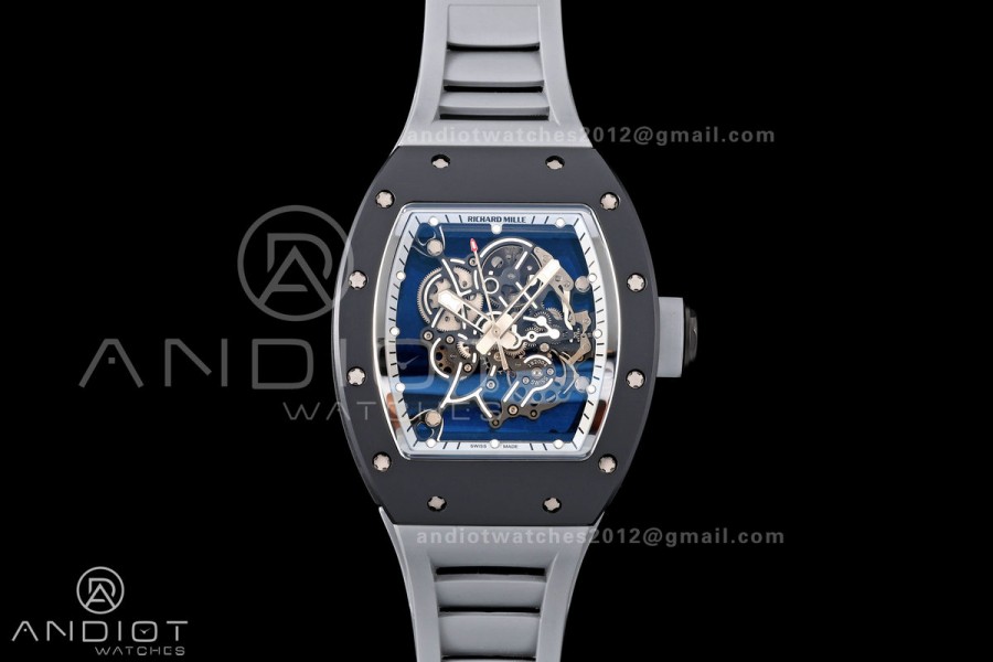 RM055 Black Ceramic A9F 1:1 Best Edition Gray Inner Bezel on Gray Rubber Strap RMUL2 Free Sprung