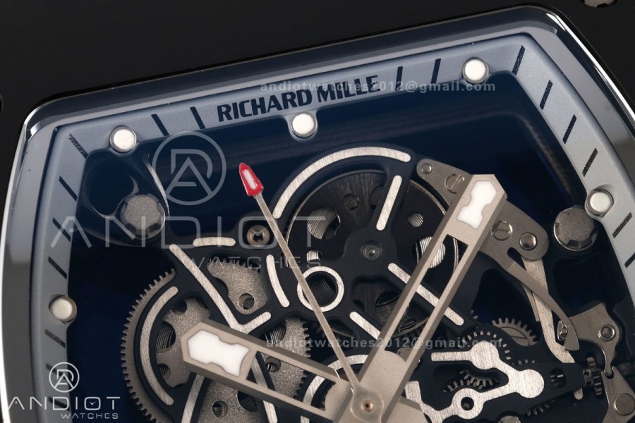 RM055 Black Ceramic A9F 1:1 Best Edition Gray Inner Bezel on Gray Rubber Strap RMUL2 Free Sprung