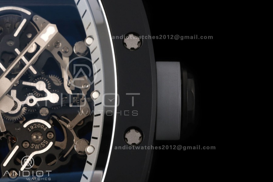 RM055 Black Ceramic A9F 1:1 Best Edition Gray Inner Bezel on Gray Rubber Strap RMUL2 Free Sprung