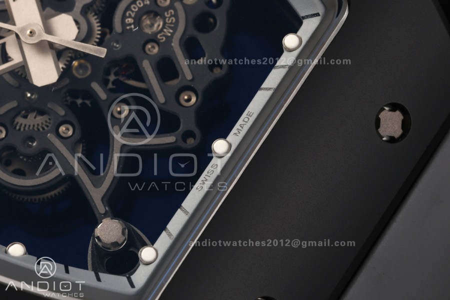 RM055 Black Ceramic A9F 1:1 Best Edition Gray Inner Bezel on Gray Rubber Strap RMUL2 Free Sprung
