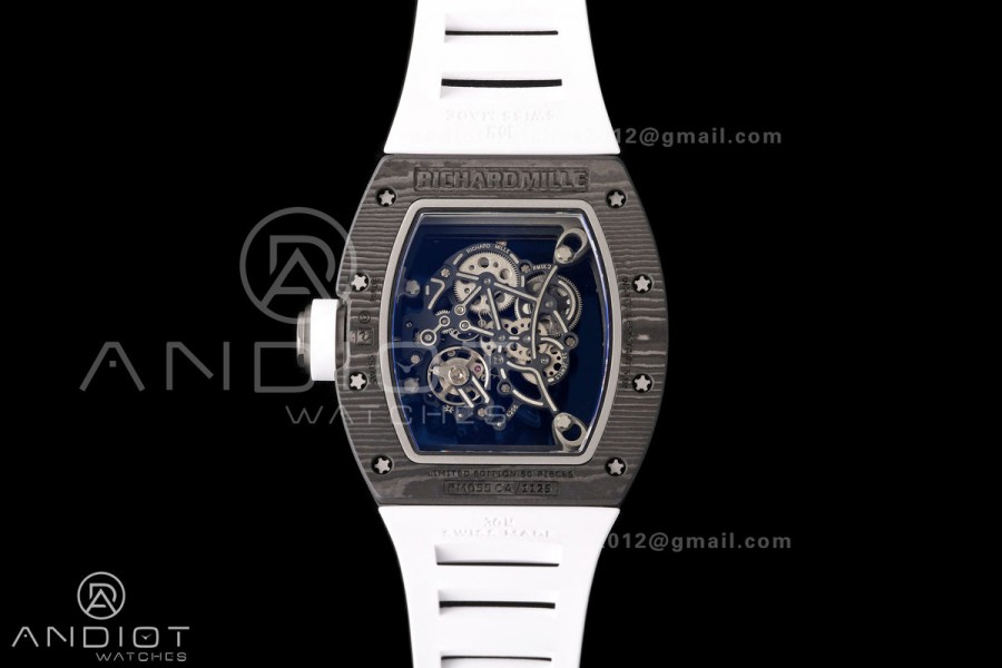 RM055 Black NTPT A9F 1:1 Best Edition White/Black Inner Bezel on White Rubber Strap RMUL2 Free Sprung